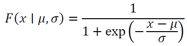 F(x∣μ,σ)=1/(1+exp⁡(-(x-μ)/σ) )