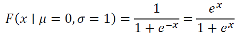 F(x∣μ=0,σ=1)=1/(1+e^(-x) )=e^x/(1+e^x )